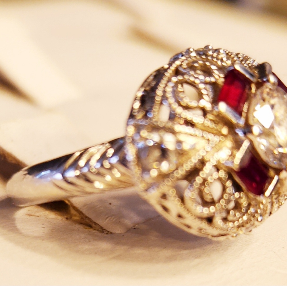 Ruby Filigree Cocktail Statement Ring - image 6